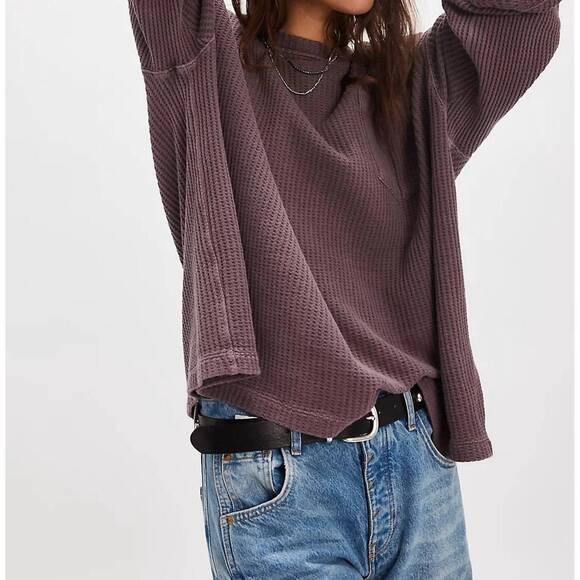 FREE PEOPLE Tops - NEW FREE PEOPLE dawson pocket thermal top in chocolate grape